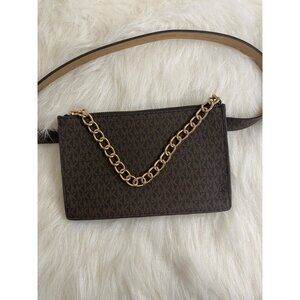 Michael Kors Mk Signature Sleek Fanny Pack Belt Wallet Waist Bag Small Chocolate